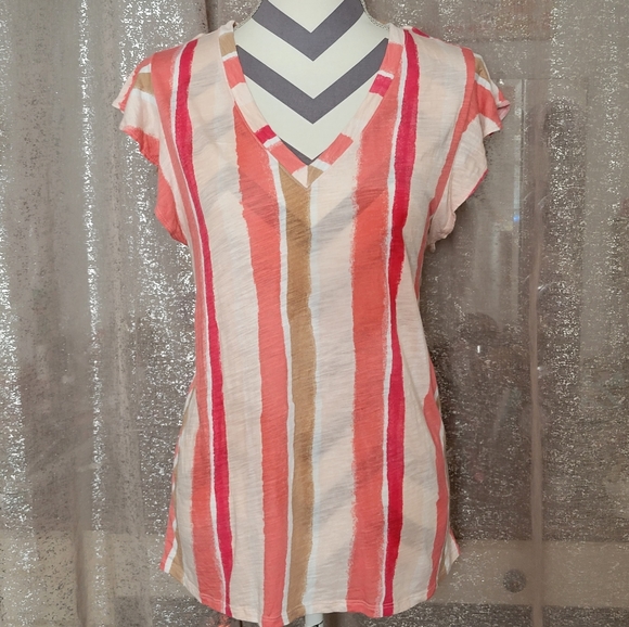 LOFT Outlet Striped V-neck Flutter Sleeve Tee